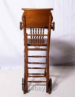 Antique Tiger Oak Convertible High Chair Stroller