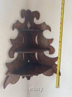 Antique Tiger Oak Corner Wall Shelf, Wooden, Hand Crafted, 20 Tall