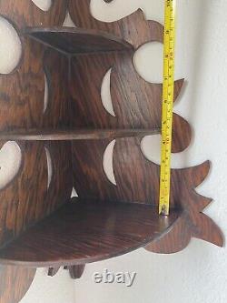 Antique Tiger Oak Corner Wall Shelf, Wooden, Hand Crafted, 20 Tall