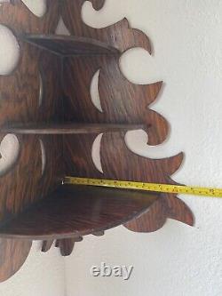 Antique Tiger Oak Corner Wall Shelf, Wooden, Hand Crafted, 20 Tall