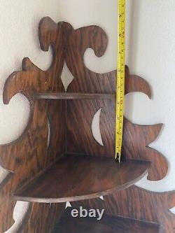 Antique Tiger Oak Corner Wall Shelf, Wooden, Hand Crafted, 20 Tall