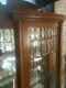 Antique Tiger Oak Curio Cabinet Curved Glass Mirrored Back Claw Feet With Key Rare