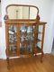 Antique Tiger Oak Curved Glass Curio China Cabinet W Mirror Excellent Condition