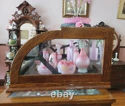 Antique Tiger Oak Curved Glass Front Countertop Showcase 37 w x 27 d x 16 t