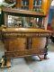 Antique Tiger Oak Dining Server With Mirror And Back Shelf Beautiful