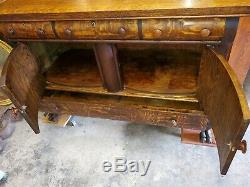 Antique Tiger Oak Dining Server with Mirror and Back Shelf BEAUTIFUL