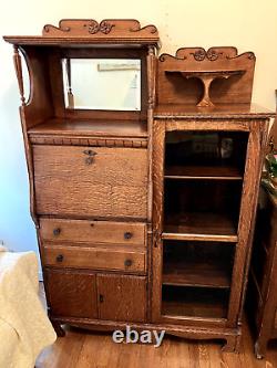 Antique Tiger Oak Display Shelving Bookcase Hutch W Secretary Desk, Local Pick Up