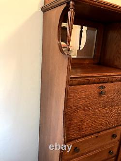 Antique Tiger Oak Display Shelving Bookcase Hutch W Secretary Desk, Local Pick Up