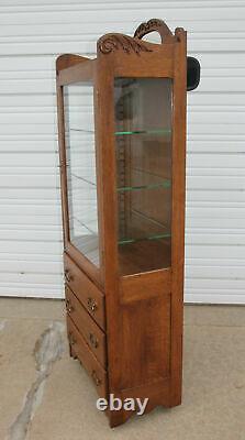 Antique Tiger Oak Doctor Medical Cabinet Oval Beveled Mirror Glass Display Shelv