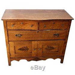 Antique Tiger Oak Dresser Buffet with Bottom Cabinet Mission style legs