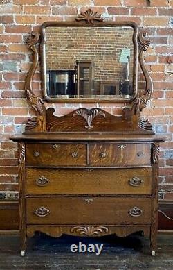 Antique Tiger Oak Dresser Chest or Drawers Mirror Vanity Victorian Ornate Carved