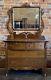 Antique Tiger Oak Dresser Chest Or Drawers Mirror Vanity Victorian Ornate Carved