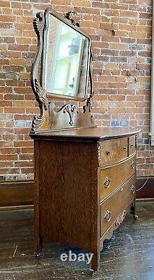 Antique Tiger Oak Dresser Chest or Drawers Mirror Vanity Victorian Ornate Carved