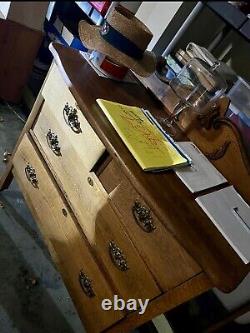 Antique Tiger Oak Dresser Four Drawers With Ornate Finishing