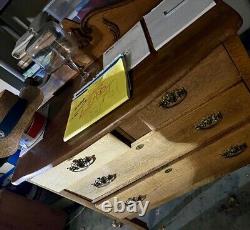 Antique Tiger Oak Dresser Four Drawers With Ornate Finishing