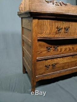 Antique Tiger Oak Dresser Vanity Quarter-Sawn (No Mirror Glass)