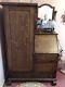 Antique Tiger Oak Dresser With Mirror Closet Wardrobe Vanity With Keys