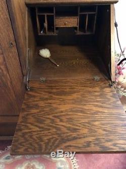 Antique Tiger Oak Dresser With Mirror Closet Wardrobe Vanity with Keys