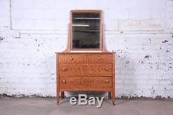 Antique Tiger Oak Dresser With Swing Mirror, Circa 1900