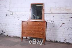 Antique Tiger Oak Dresser With Swing Mirror, Circa 1900