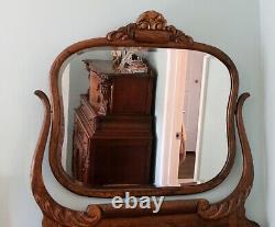 Antique Tiger Oak Dresser with Carved Mirror Handmade Heirloom Quality
