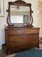 Antique Tiger Oak Dresser With Harp Mounted Mirror. Excellent Condition