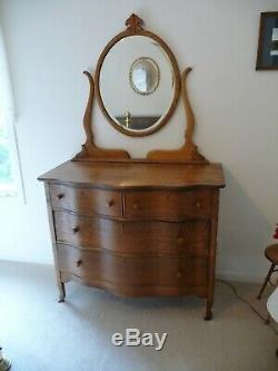 Antique Tiger Oak Dresser with MirrorSerpentine Front circa 1900