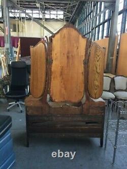 Antique Tiger Oak Dresser with tri-fold Mirror