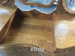 Antique Tiger Oak Dresser with tri-fold Mirror