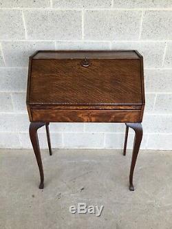 Antique Tiger Oak Drop Front Secretary Desk