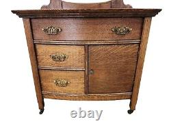 Antique Tiger Oak Dry Sink Wash Stand Cabinet With Towel Bar