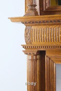 Antique Tiger Oak Egg & Dart Detail Mirrored Mantel