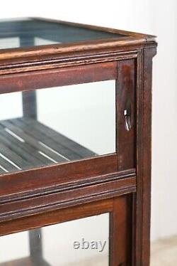 Antique Tiger Oak Egg & Dart Display Cabinet with Sliding Doors