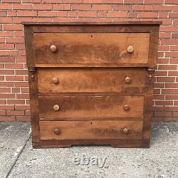 Antique Tiger Oak Empire Style Commode Chest of 4 Drawers Sideboard Cabinet