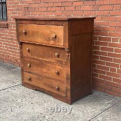 Antique Tiger Oak Empire Style Commode Chest of 4 Drawers Sideboard Cabinet