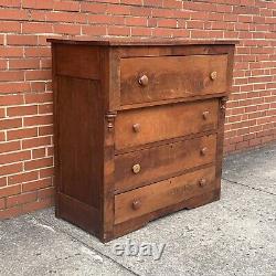 Antique Tiger Oak Empire Style Commode Chest of 4 Drawers Sideboard Cabinet