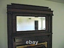Antique Tiger Oak Fireplace Mantel Insert Late 1800s withBeveled Mirror