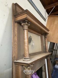 Antique Tiger Oak Fireplace Mantel Insert with Mirror Circa Late 1800s