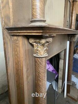 Antique Tiger Oak Fireplace Mantel Insert with Mirror Circa Late 1800s