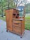 Antique Tiger Oak Gentleman's Chest Of Drawers With Mirror Dresser- With Key