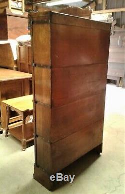 Antique Tiger Oak Globe Wernicke 4 Stack Barrister Bookcase Bull Nose 1915 Era