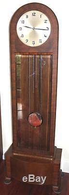 Antique Tiger Oak Grandfather Clock Art Deco Dial Germany