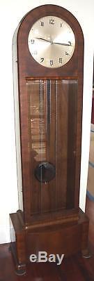 Antique Tiger Oak Grandfather Clock Art Deco Dial Germany