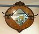 Antique Tiger Oak Hall Mirror With Hooks