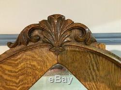Antique Tiger Oak Hall Mirror with Hooks