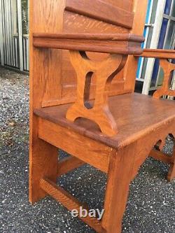 Antique Tiger Oak Hall Tree Arts & Crafts Carved Ornate Halltree Seat Bench Old