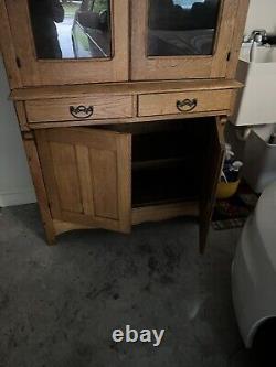 Antique Tiger Oak Hutch WithGlass Inlaid Doors/Currio/Cabinet. Shelves Beautiful