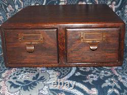 Antique Tiger Oak Index Card Filing Cabinet Two Drawers