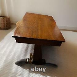 Antique Tiger Oak Library Table/Desk with Bottom Shelf & Drawer