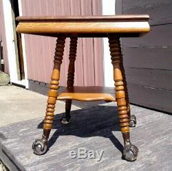Antique Tiger Oak Man of The North Iron and Glass Claw Ball Feet PARLOR TABLE